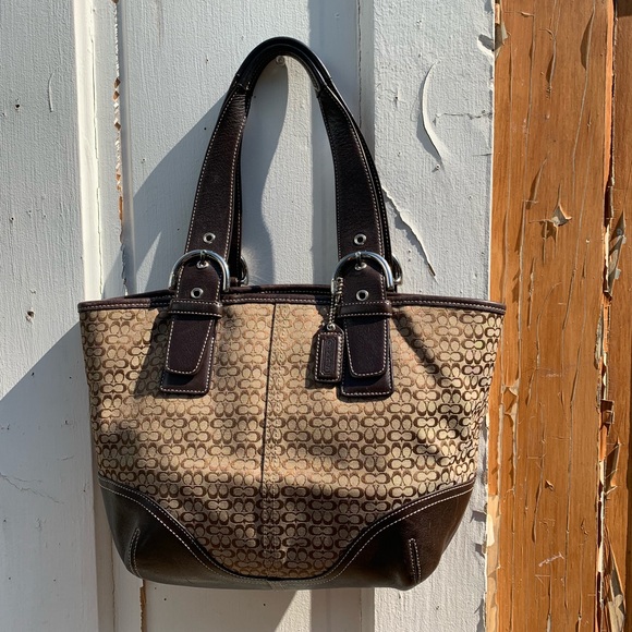 Coach Handbags - Coach brown logo fabric bag with brown leather